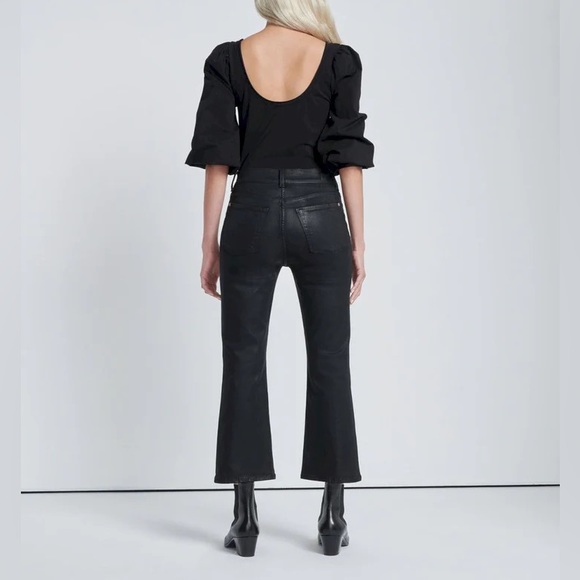 7 For All Mankind Slim Kick High Rise Cropped Flare Jeans in Coated Black sz 31 - Picture 5 of 15